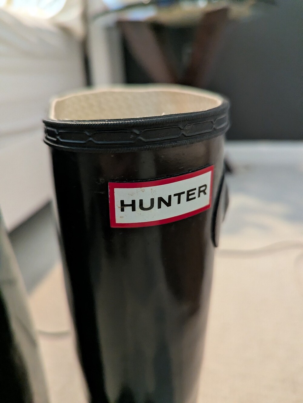 HUNTER Original Black Gloss Tall  Rain Boots Size 7 - Picture 10 of 10